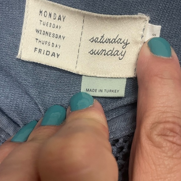 Saturday Sunday Anthropologie Blue Laser Cut Camo Top, Drawstring Waist, Small - Picture 5 of 11